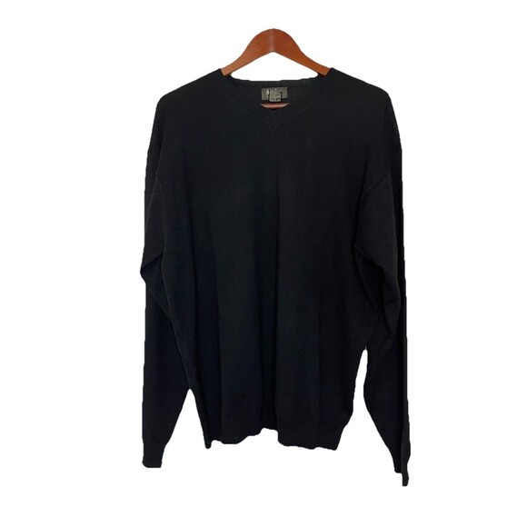 Neiman Marcus Merino Wool Black Men's Large Knit Sweater Pullover vneck - Picture 1 of 6